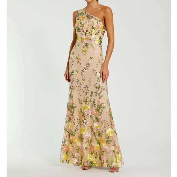 Mac Duggal 68606 Size 12 One Shoulder Lace Floral Embroidered Gown Maxi Dress - Picture 4 of 16